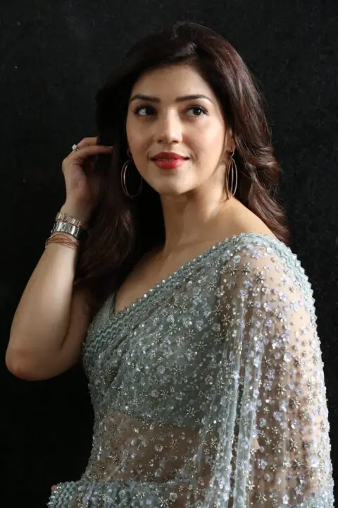 Mehreen Pirzada in Traditional Green Saree Sleeveless Blouse